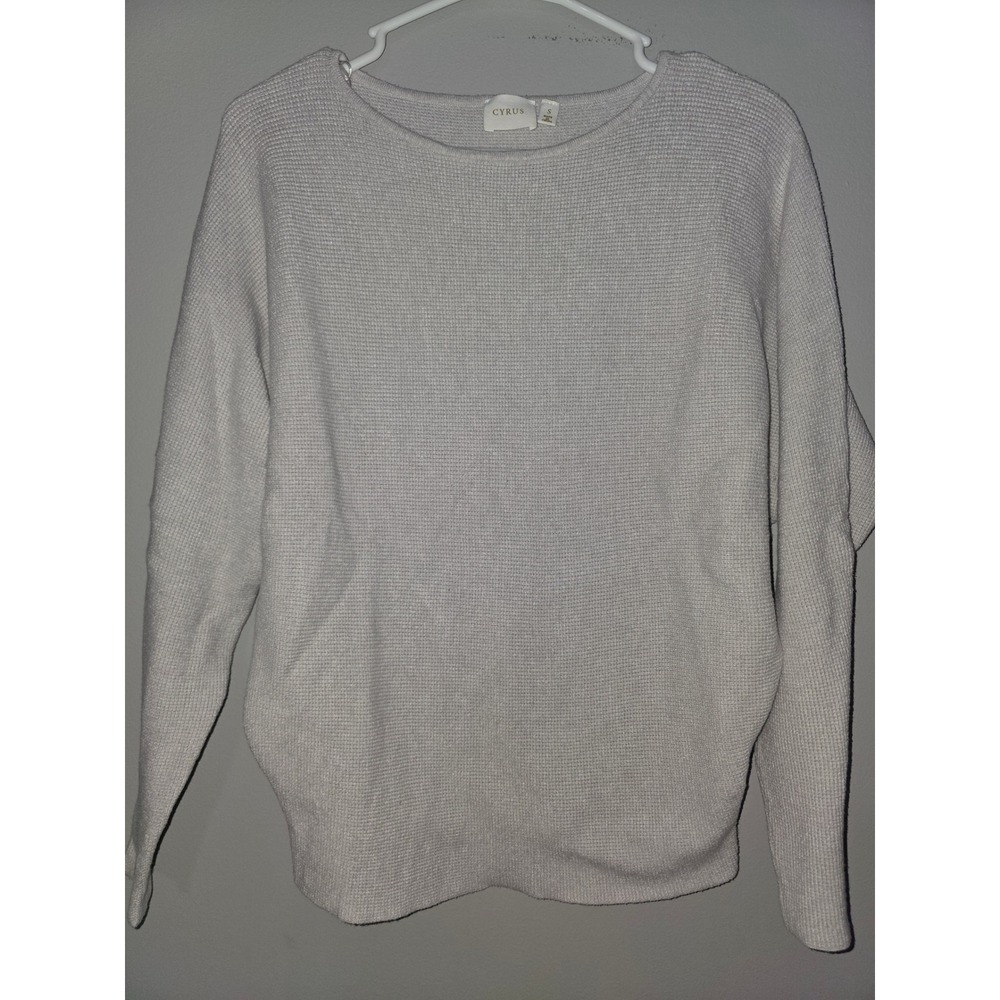 Cyrus Womens Light Gray Waffle Knit Boat Neck Dolman Sleeve Sweater Size S